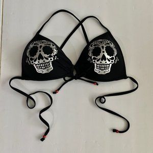 Hot Topic Black With Silver Skulls Bikini Top